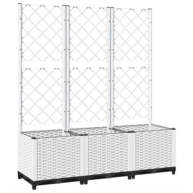 Tuinbak – Plantenbak – Bloembak – Plantenbak Met Klimrek – Balkonbak – Wit – 120x40x136 Cm – Weerbestendig Polypropyleen