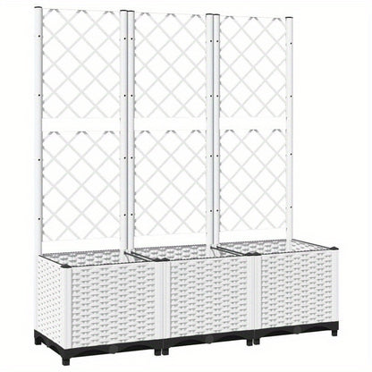 Tuinbak – Plantenbak – Bloembak – Plantenbak Met Klimrek – Balkonbak – Wit – 120x40x136 Cm – Weerbestendig Polypropyleen