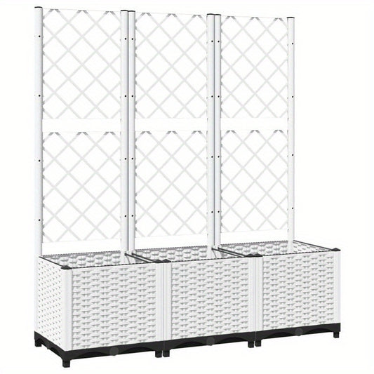 Tuinbak – Plantenbak – Bloembak – Plantenbak Met Klimrek – Balkonbak – Wit – 120x40x136 Cm – Weerbestendig Polypropyleen