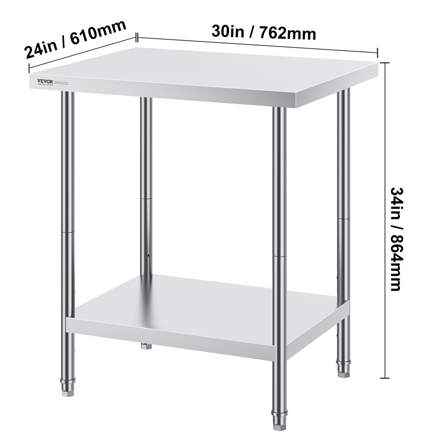 Werkbank – Werktafel – Werkblad – Werkstation – RVS – 201 Roestvrij Staal – 61x76x86 cm – Verstelbare Legplanken