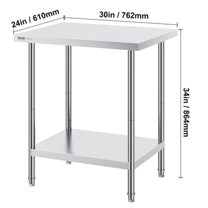 Werkbank – Werktafel – Werkblad – Werkstation – RVS – 201 Roestvrij Staal – 61x76x86 cm – Verstelbare Legplanken