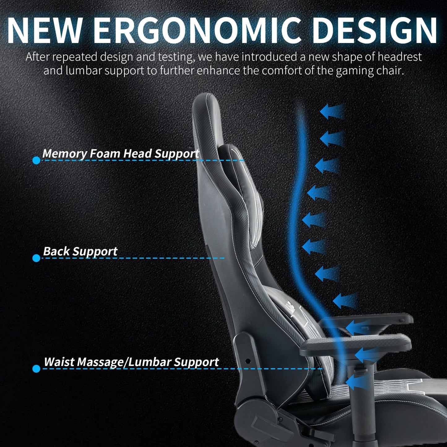 Gamingstoel – Gamestoel – Gaming Chair – Bureaustoel – Game Stoel – Ergonomisch Ontwerp – Verstelbare Rugleuning & Voetensteun – Zwart – Draagvermogen 130 kg