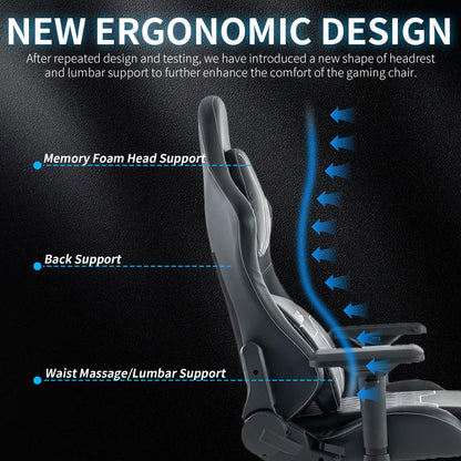 Gamingstoel – Gamestoel – Gaming Chair – Bureaustoel – Game Stoel – Ergonomisch Ontwerp – Verstelbare Rugleuning & Voetensteun – Zwart – Draagvermogen 130 kg
