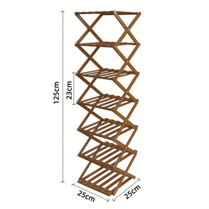 Schoenenrek – Schoenenkast – Schoenenopberger – Hal Organizer – Schoenenbank – 7 Lagen – Smal Verticaal Design – Bamboe & Kunststof – Vrijstaand Zonder Montage – 25x25x125 cm