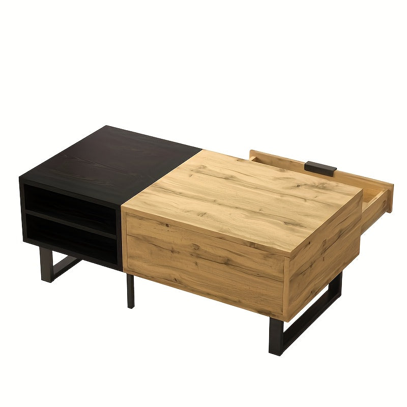 Salontafel – Woonkamertafel – Koffietafel – Tafel met Opbergruimte – Uitklapbare Tafel – Modern Retro Design – Uitbreidbaar & Duurzaam Composietmateriaal – Compact Voor Kleine Ruimtes