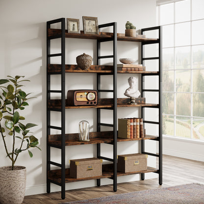 180.34cm Tall Industrial 5-Tier Freestanding Bookshelf | Wooden Shelves with Wide Open Spaces, Large Storage for Books, CDs, Garage Kits, Christmas Holiday Style, Suitable for Bedroom, Living Room, Office - BYBLIGHT