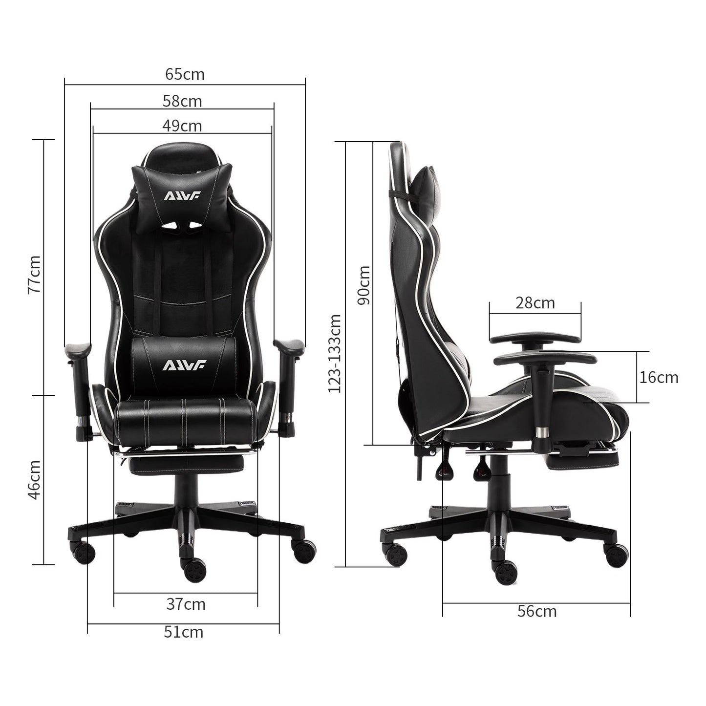 Gamestoel – Gaming Stoel – Gaming Chair – Game Stoel – Bureaustoel – Ergonomische Lendensteun – Verstelbare Hoge Rugleuning – PU Leer – Met Voetensteun – Zwart Wit