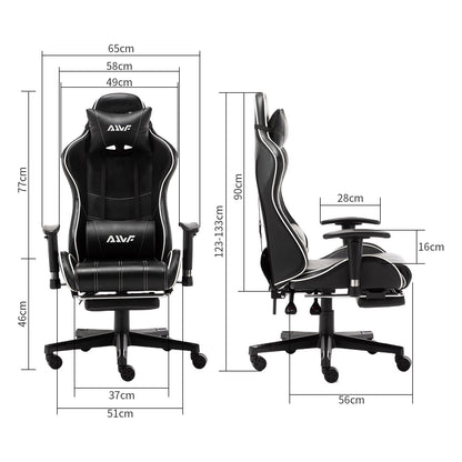 Gamestoel – Gaming Stoel – Gaming Chair – Game Stoel – Bureaustoel – Ergonomische Lendensteun – Verstelbare Hoge Rugleuning – PU Leer – Met Voetensteun – Zwart Wit