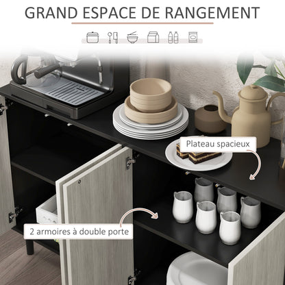 Keukenkast – Keukenbuffet – Buffetkast – Voorraadkast – Keukenopberger – 2 Dubbele Deuren – Verstelbare Planken – 121 x 37 x 75 cm – Hout Spaanplaat – Zwart-Grijze Houtnerf