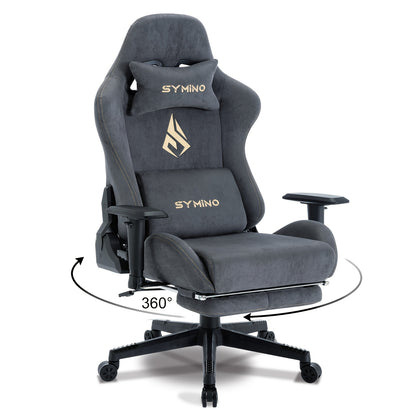 Ergonomische Gamingstoel – Bureaustoel – Gamestoel – Werkstoel – Bureaufauteuil – Memory Foam Zitting – Verstelbare Hoogte & Rugleuning – 360° Draaibaar – Uitschuifbare Voetensteun – Grijs