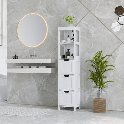 Badkamerkast – Badkamermeubel – Opbergkast – Kolomkast – Wastafelonderkast – Waterbestendig Materiaal – 2 Planken & 3 Lades – Wit