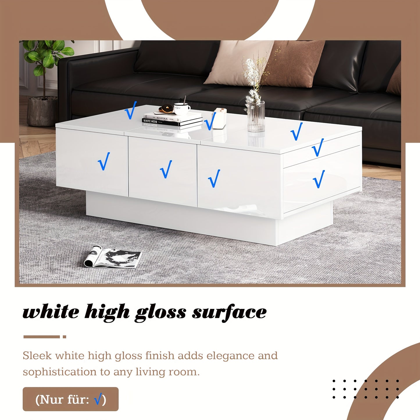 Salontafel – Coffee Table – Woonkamertafel – Tafeltje – Tafel met Opbergruimte – Wit Met Schuiffunctie – 2 Verborgen Vakken & 2 Lades – 100x55x35 cm – Modern Design