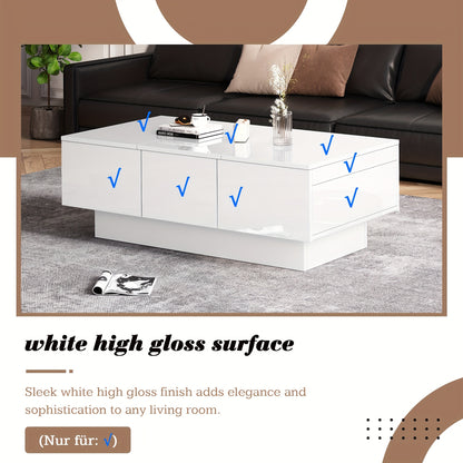 Salontafel – Coffee Table – Woonkamertafel – Tafeltje – Tafel met Opbergruimte – Wit Met Schuiffunctie – 2 Verborgen Vakken & 2 Lades – 100x55x35 cm – Modern Design