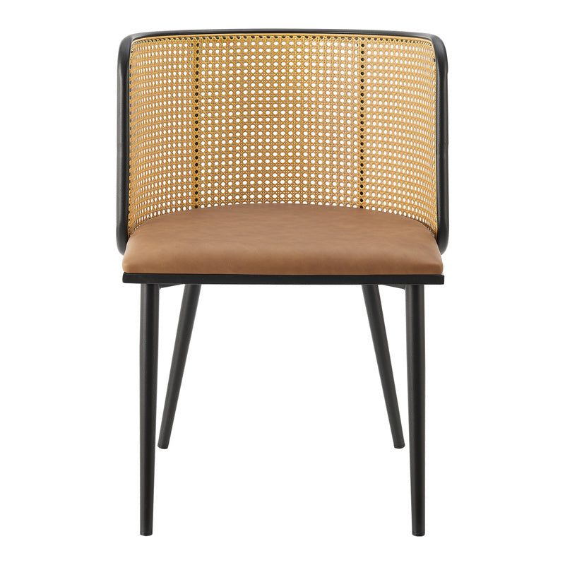 Eetkamerstoel – Stoel – Kuipstoel – Meubel – Woonkamerstoel – Set van 2 – Rattan Rugleuning – Kunstleer Bekleding – Stevig Metalen Frame – Hoge Zitcomfort