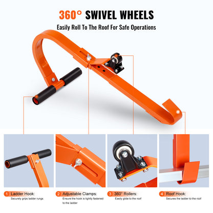 Ladderhaak – Dakhaak – Nokhaak – Ladderstabilisator – Ladderhouder – Stalen Constructie – 360° Draaibare Wielen