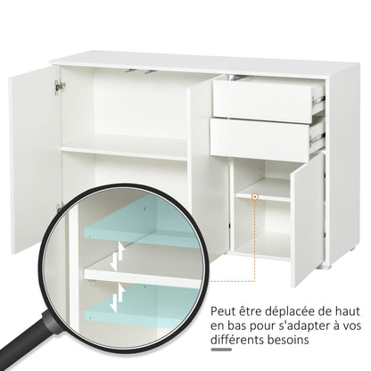 Dressoir – Opbergkast – Ladekast – Buffetkast – Woonkamerkast – Wit – 3 Deuren & 2 Schuifladen – Verstelbare Plank – Spaanplaat