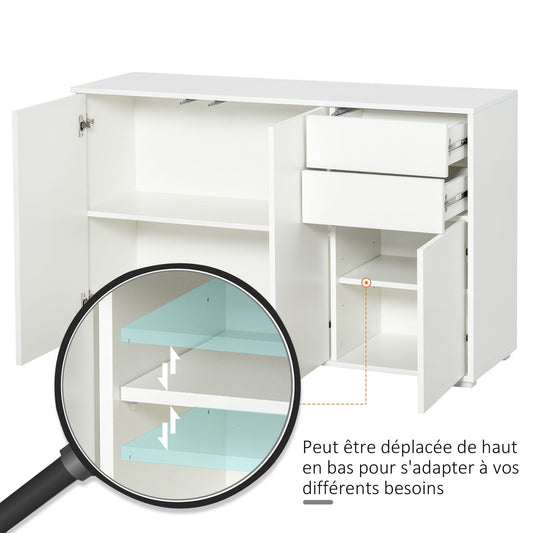 Dressoir – Opbergkast – Ladekast – Buffetkast – Woonkamerkast – Wit – 3 Deuren & 2 Schuifladen – Verstelbare Plank – Spaanplaat