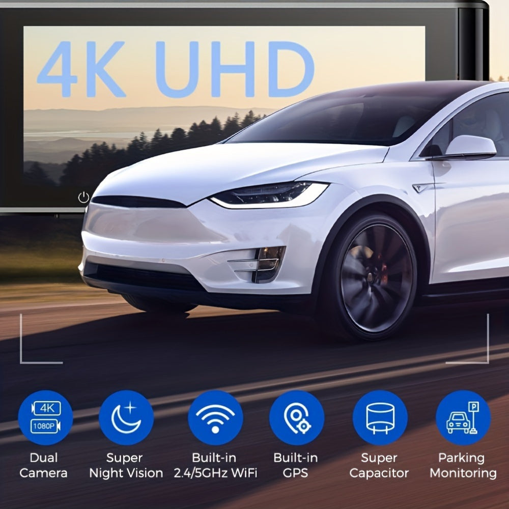Dashcam – Autocamera – Dashboard Camera – Videorecorder – Beveiligingscamera – 3-Kanaals – 4K Front + 2K Binnen + Full HD Achter – Nachtzicht Met WDR & 5G WiFi & GPS