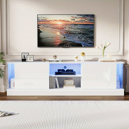 Moderne Witte High-Gloss Tv-Meubel – Rustieke Tv-Stand – Tv-Meubel Met Opbergruimte – Tv-Kast Voor Woonkamer – Tv-Tafel Voor Slaapkamer – Duurzaam Metalen Frame – Kabelmanagement Systeem
