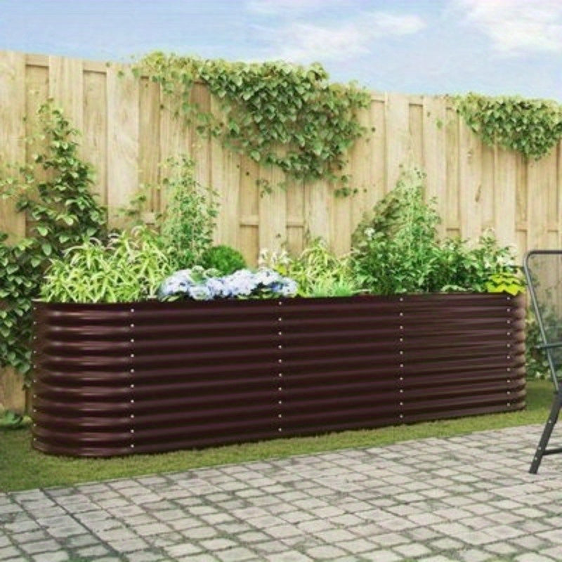 Elevated Brown Tuinbak – Verhoogde Plantenbak – Metaal Bloembak – Tuinbak Met Ventilatie – Marron Variant – Gegalvaniseerd Staal – Efficiënte Drainage & Stabiliteit – 320x80x81 cm