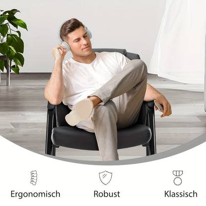 Ergonomische Bureaustoel – Kantoorstoel – Vergaderstoel – Thuiswerkstoel – Directiestoel – PU Leer – Stevige Vijfwielbasis – Comfortabele Gewatteerde Zitting – Zwart