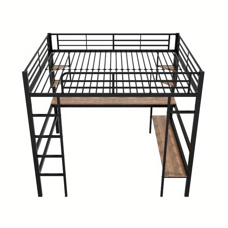 Hoogslaper – Metalen Bed – Stapelbed – Loftbed – Werkplek Bed – Ingebouwd Bureau – Opbergrekken – Stevige IJzeren Constructie – Ruimtebesparend Ontwerp