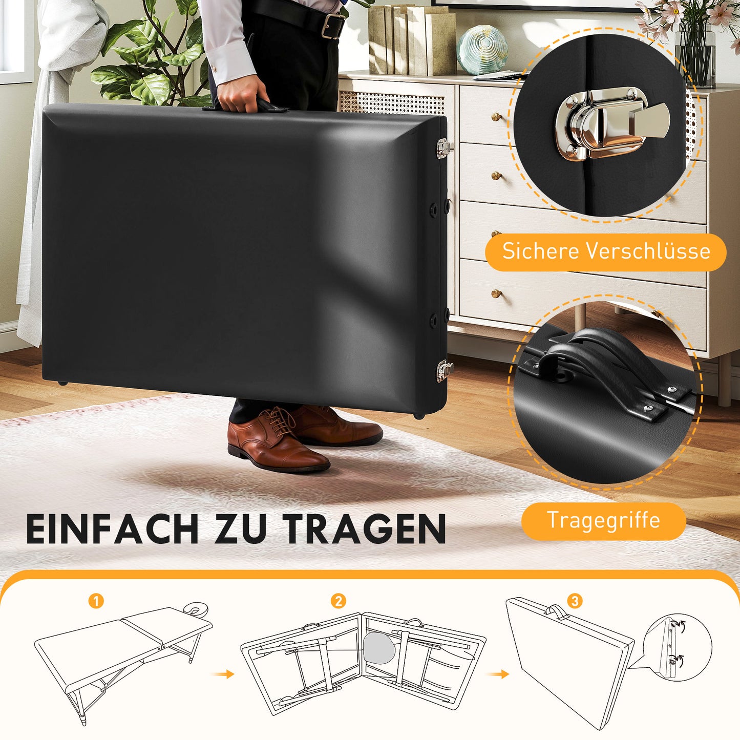 Verstelbare Massagebank – Massagebed – Massagetafel – Massagemeubel – Houten Massagebank – Hoogte Verstelbaar – Opvouwbaar Design – Zwarte Foam Bekleding