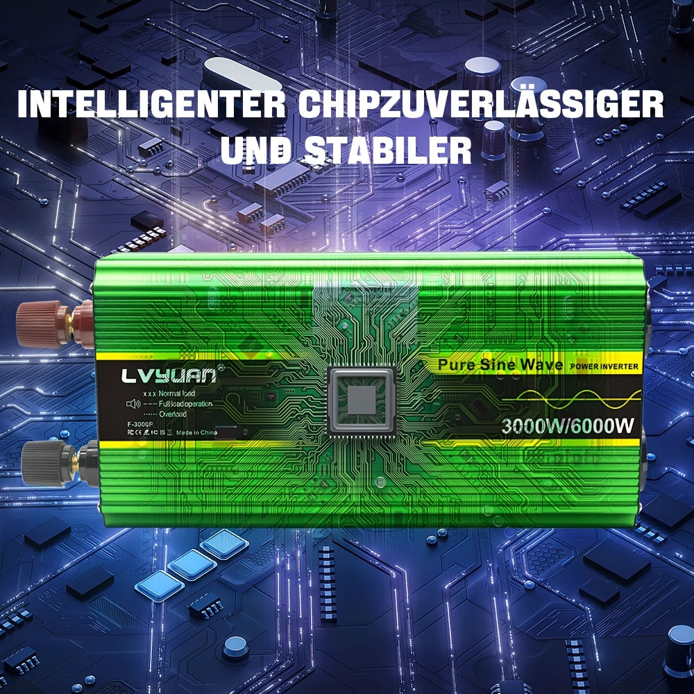 Omvormer – Spanningsomvormer – Stroomomvormer – DC naar AC Converter – Power Inverter – 3000W Continu Vermogen – Pure Sinusgolf Met LCD Display & Afstandsbediening