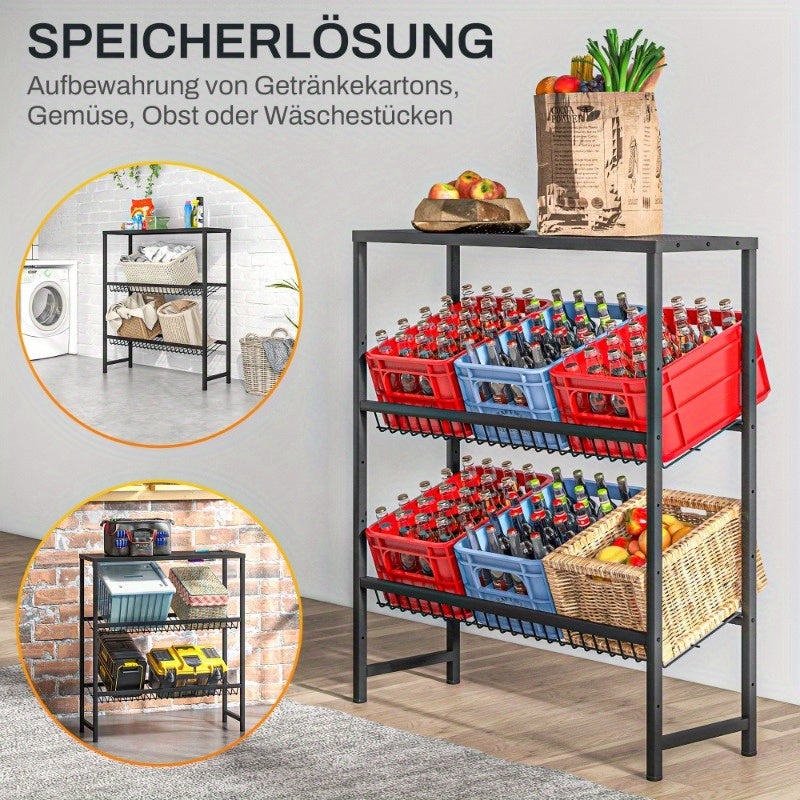 Flessenrek – Drankenkast – Krattenrek – Opbergrek – Flessenhouder – Vrijstaand Metalen Rek – Verstelbare Hoogte – Antislip Leggers – 103 x 33 x 113,5 cm – Stevig Staal