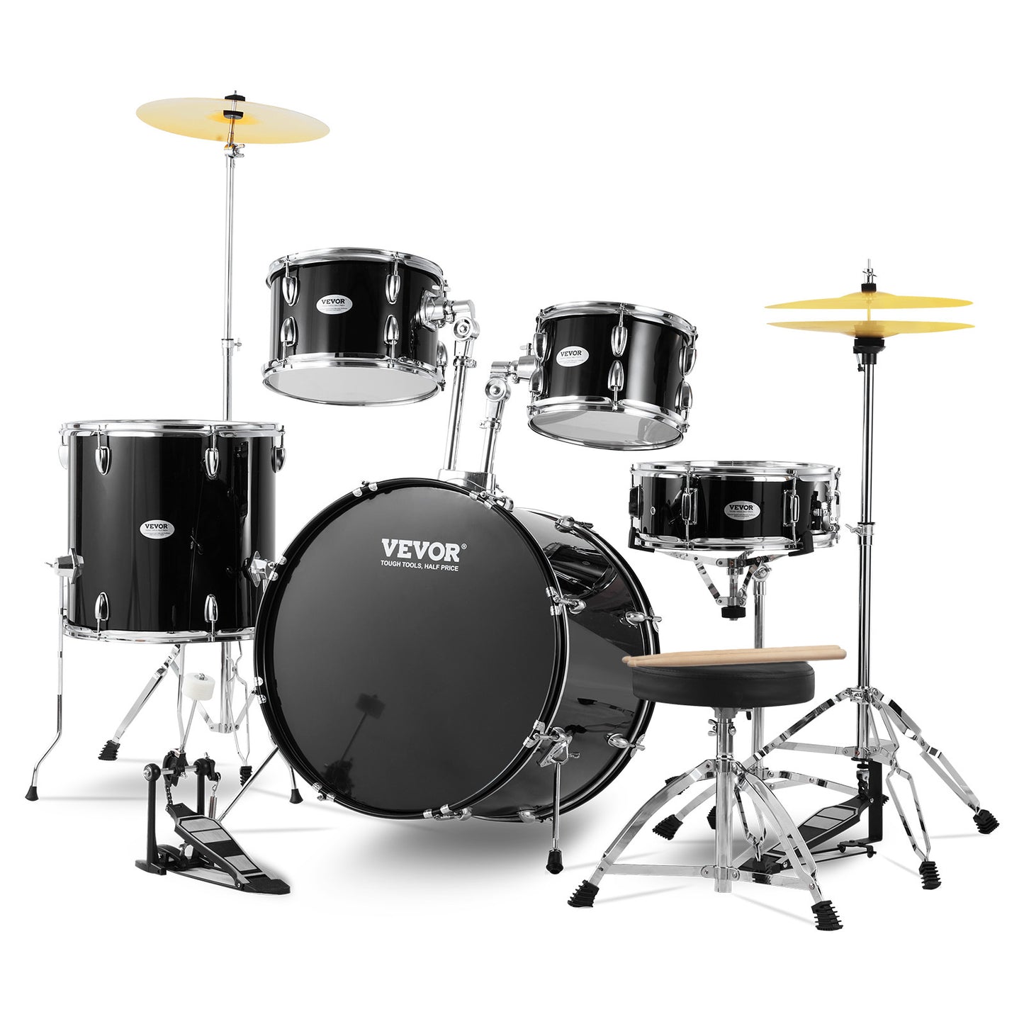 Drumstel – Drumset – Elektrisch Drumstel – Akoestisch Drumstel – Muziekinstrument – 22 Inch Full Size – Verstelbare Kruk & Duurzame PET Drumvellen