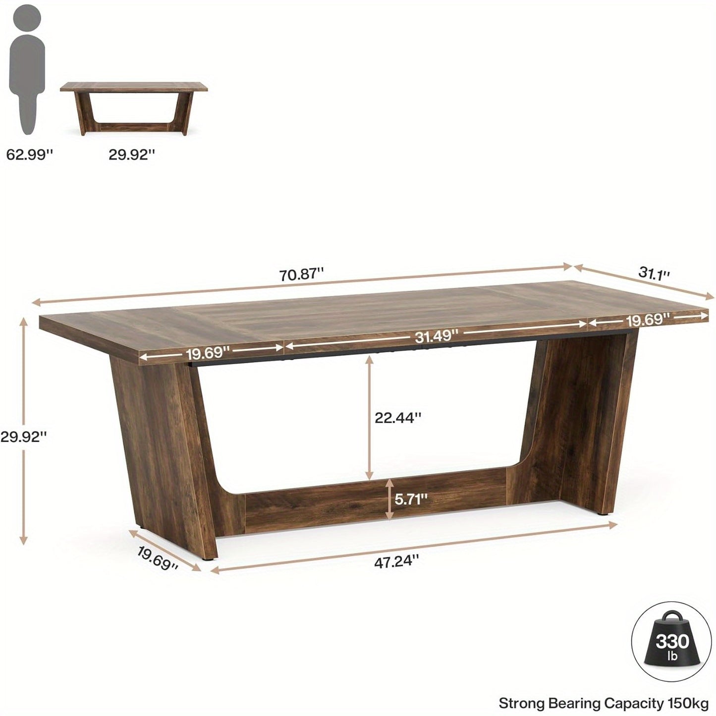 Bureau – Computertafel – Werkplek – Schrijftafel – Houten Bureau – Industrieel Design – 180x80 cm – Stevige Houten Constructie – Rustieke Bruine Afwerking