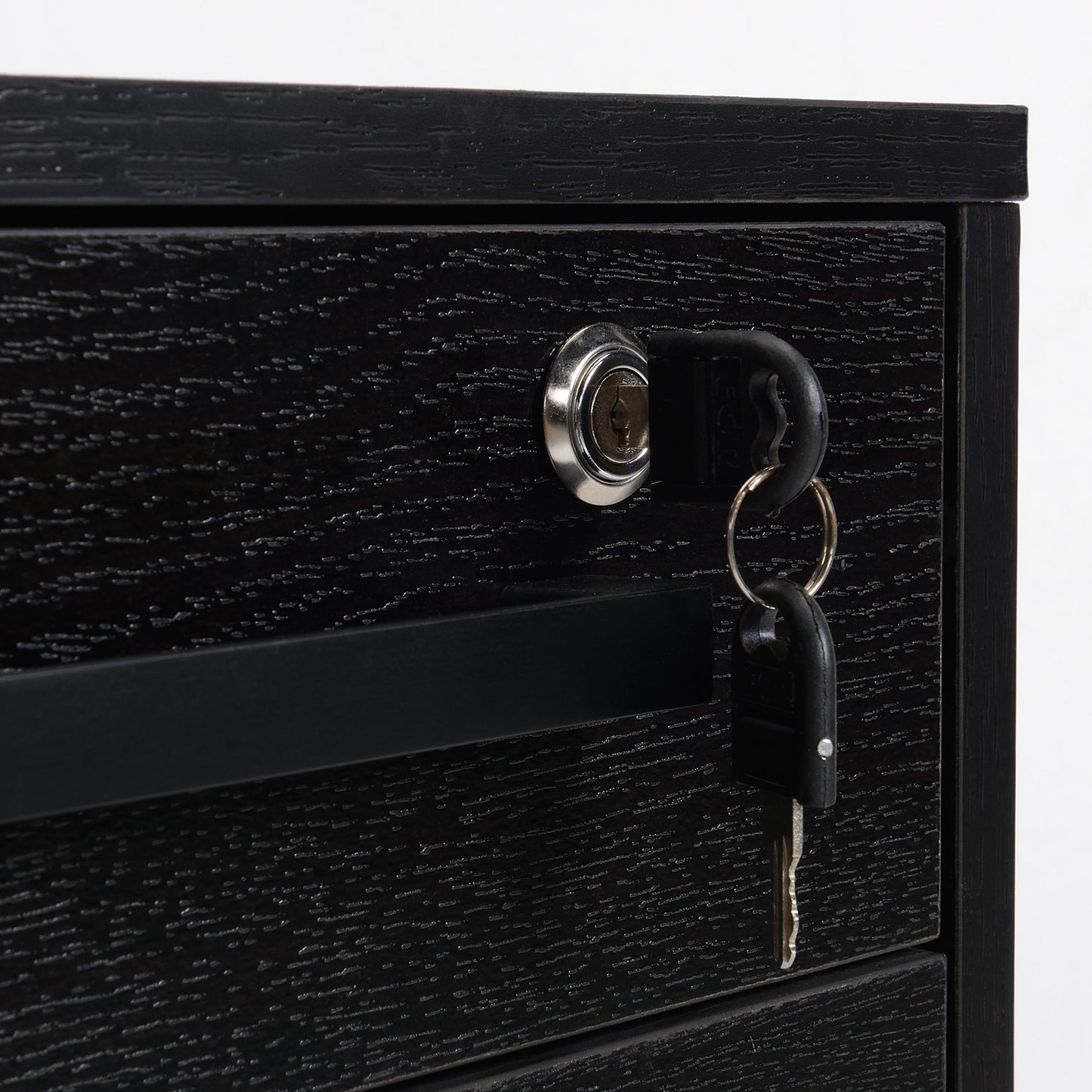 bureaukastje – ladekastje – opbergkast – rolcontainer – bureau-organizer – 3 lades met slot – verrijdbaar met wieltjes – MDF zwart – compact design 39x40x65 cm