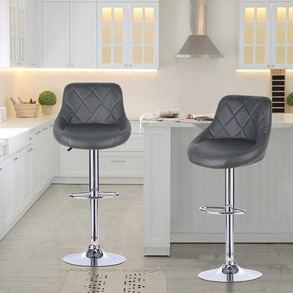 Barstoelen Set 2 – Barkrukken – Keukenstoelen – Lounge Stoelen – Eetkamerstoelen – Verstelbare Hoogte – Met Rugleuning en Voetsteun – Draaibaar – Grijs – 35x38x73 cm