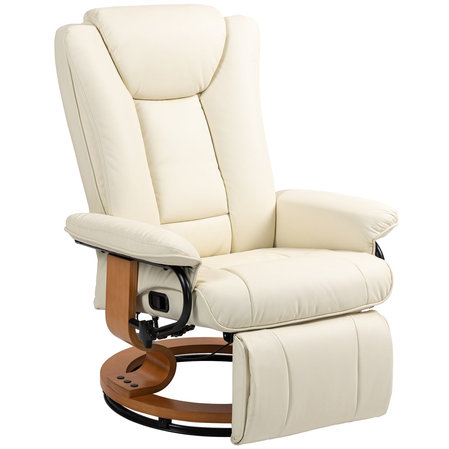 Relaxfauteuil – Relaxstoel – Leunstoel – Loungefauteuil – Draaifauteuil – Verstelbare Rugleuning – Kunstleren Bekleding – Stevig Stalen Frame – Creamwit