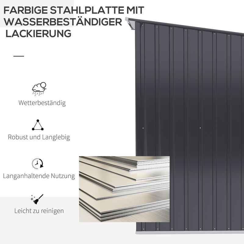 Metalen Opbergschuur – Tuinopslag – Gereedschapsschuur – Opbergkast – Buitenschuur – Grote Capaciteit – Steviele Stalen Constructie – 100x103x160 cm – Donkergrijs – Dubbele Deuren – Grondankers – Eenvoudige Montage – Verplaatsbaar