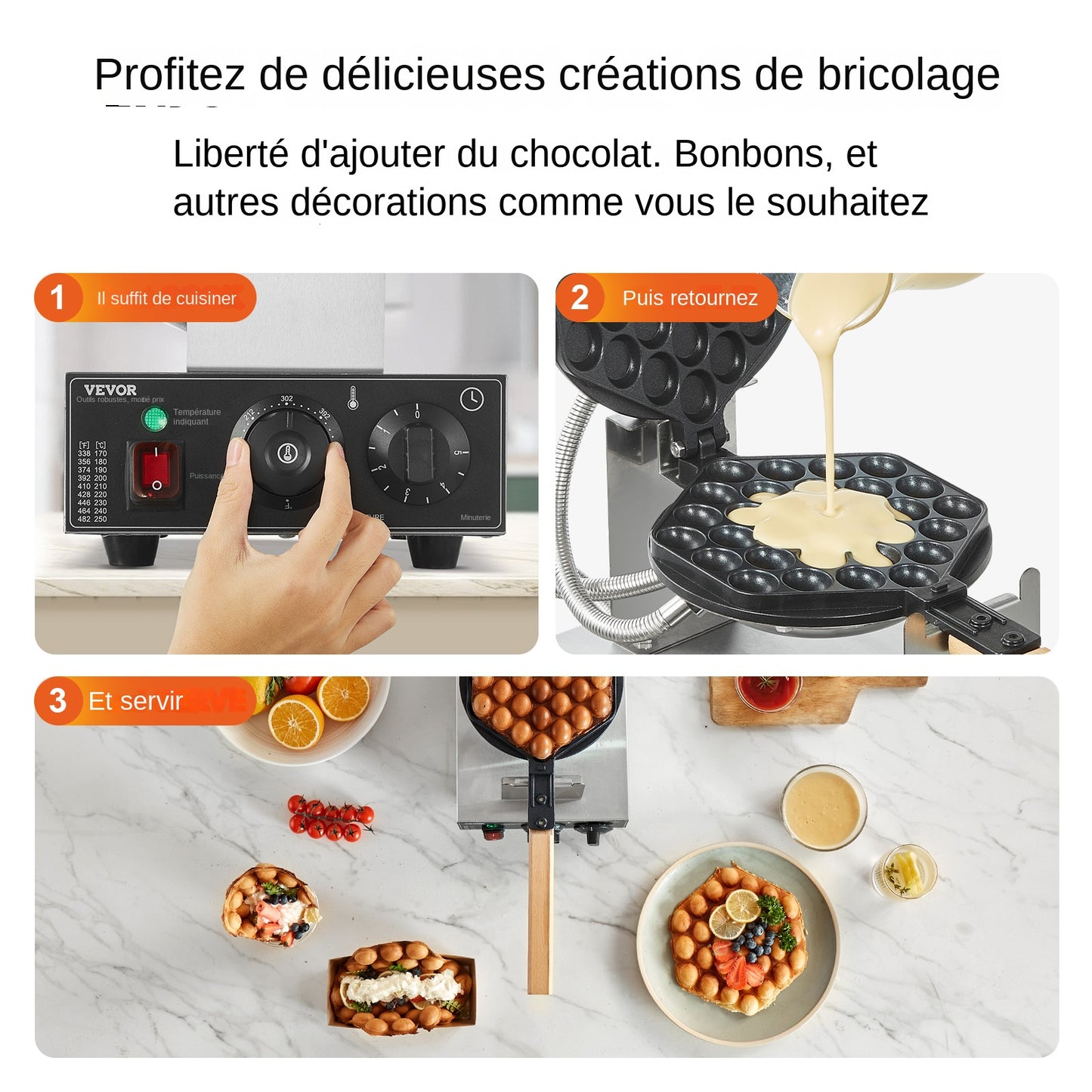 Bubblewafelijzer – Wafelijzer – Bubble Wafel Machine – Eierwafelijzer – Wafelmaker – 1400W Vermogen – 180° Draaifunctie