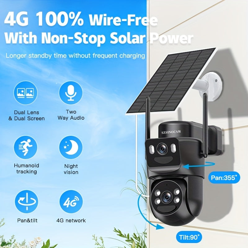 Beveiligingscamera – Bewakingscamera – Camerabewaking – Buitencamera – Draadloze Camera – 3G/4G LTE Verbinding – Zonnepaneel – 2K HD PTZ Nachtzicht – Bewegingsdetectie – Tweerichtingsaudio – SD & Cloud Opslag