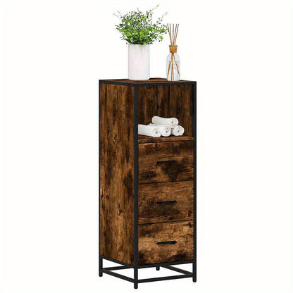 Badkamerkast – Badkamermeubel – Kolomkast – Wastafelonderkast – Badmeubel – Compact Ontwerp – Donkerbruin Eikenlook Met Zwart Metalen Frame