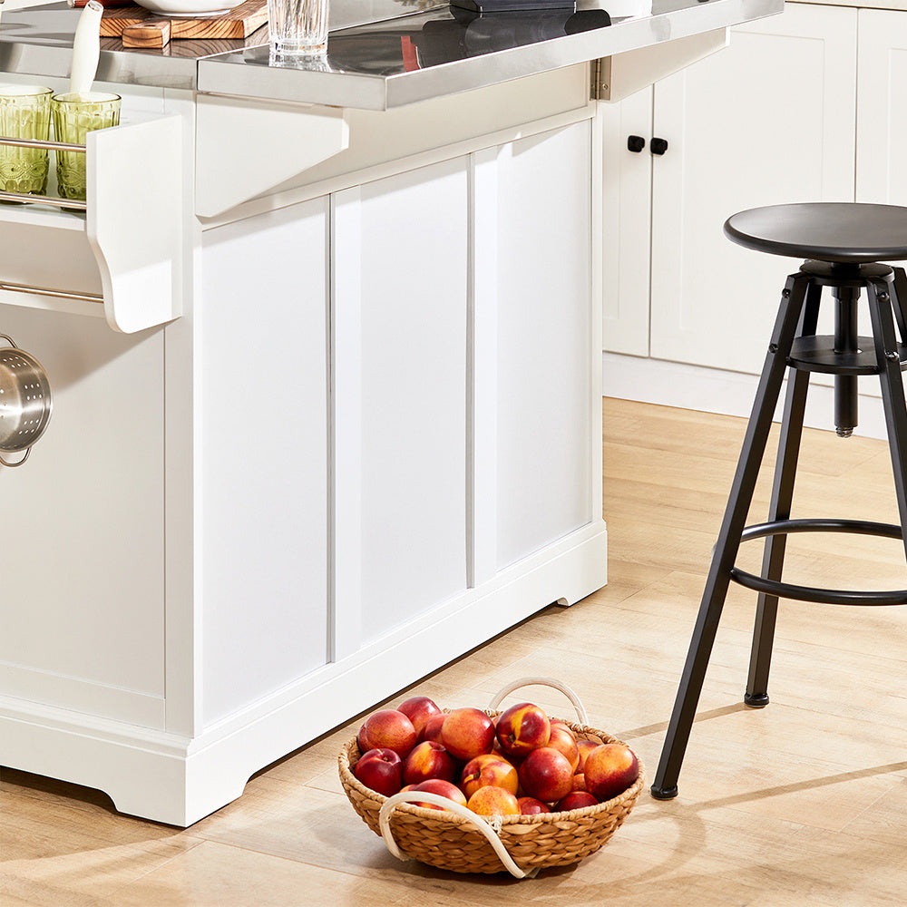 Keukentrolley – Keukenwagen – Serveerwagen – Opbergtrolley – Keukenkar – Uitklapbaar Werkblad – Roestvrijstalen Top – 2 Lades & Verstelbare Planken
