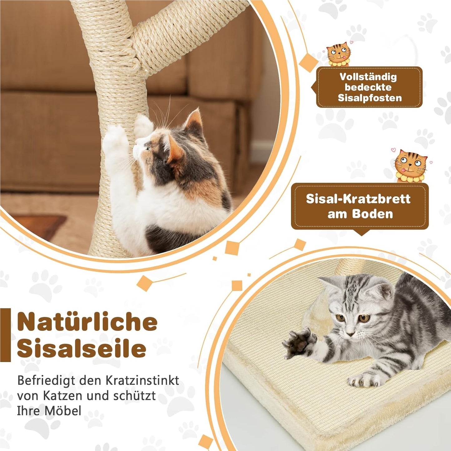 Krabpaal – Kattenboom – Kattenhuis – Krabton – Kattentoren – Met Stabiel Metaalframe – 178 cm Hoog Met Sisal Krabpalen