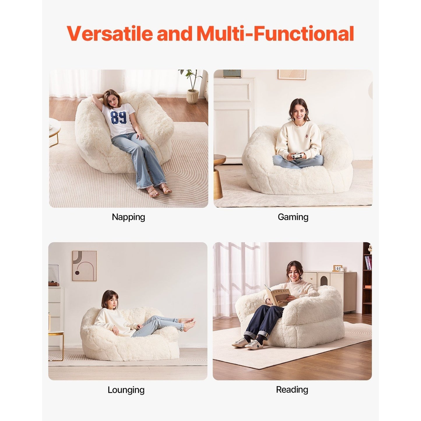 Zitzak – Poef – Fauteuil – Stoel – Zitzak Met Armleuningen – Memory Foam Vulling – Ergonomisch Ontwerp – Beige Polyester