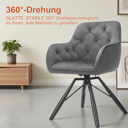 Draaibare Eetkamerstoelen – Eetkamerstoelen Set – Bureaustoelen Zonder Wielen – Comfortabele Stoelen – Stoelen Met Armleuningen – 360° Draaibaar – Fluwelen Bekleding – Metalen Poten – Grijs – Set Van 2