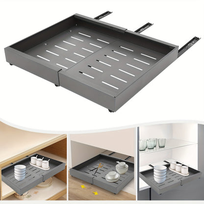 Keukenkast Organizer – Gootsteenkast Organizer – Kastorganizer – Lade Organizer – Uitschuifbare Lade – Metaal – Verstelbaar 32-52 cm – Draagkracht 15 kg – Grijs
