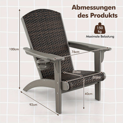 Heavy-Duty Outdoor Adirondack Chair with HDPE Frame - Wide Armrests, Built- Cup Holder, Padded Backrest - All-Weather Patio, Poolside, Garden Lounge Chair - Supports 149.69 KG - Easy Assembly Required, Patio Furniture, Woven