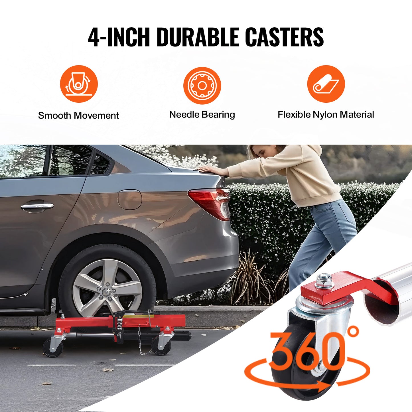 Hydraulische Wiel Dolly – Wielmover – Autowiel Verplaatser – Auto Dolly – Bandendolly – Rood – 680 kg Capaciteit – Verstelbare Roller 41,5-72,6 cm