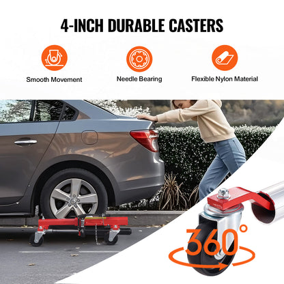 Hydraulische Wiel Dolly – Wielmover – Autowiel Verplaatser – Auto Dolly – Bandendolly – Rood – 680 kg Capaciteit – Verstelbare Roller 41,5-72,6 cm