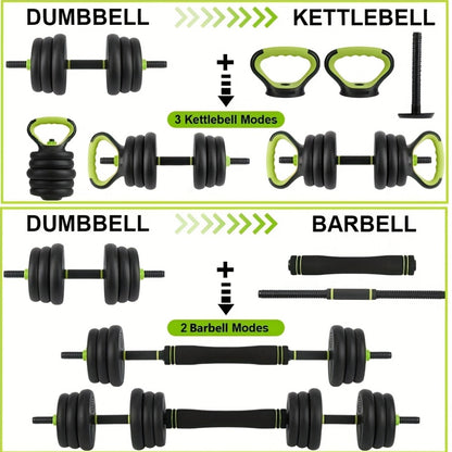 Verstelbare Dumbbell – Dumbbellset – Halters – Kettlebell – Push-Up Stand – 4-in-1 Design – Verstelbaar tot 29,94 kg – Ergonomische Antislip Grip