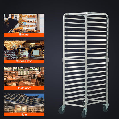 Broodrek – Bakplaatrek – Broodhouder – Bakkerijrek – Opslagrek – 20 Laags – Lichtgewicht Aluminium – Wieltjes Met Rem