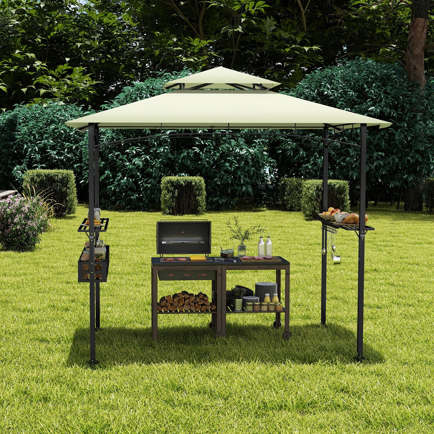 Partytent Paviljoen – Tuinkamer – Schaduwdoek – Terrastent – Overkapping – Ruim 245x153x250 cm – Stevig Metalen Frame & Waterbestendig Polyester Dak – Beige