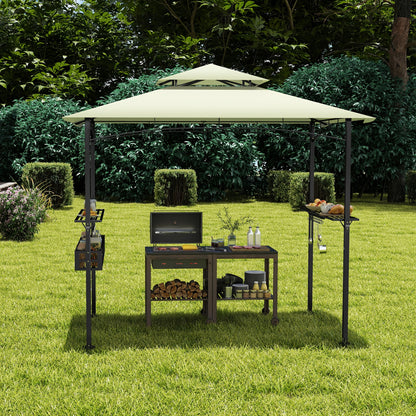 Partytent Paviljoen – Tuinkamer – Schaduwdoek – Terrastent – Overkapping – Ruim 245x153x250 cm – Stevig Metalen Frame & Waterbestendig Polyester Dak – Beige